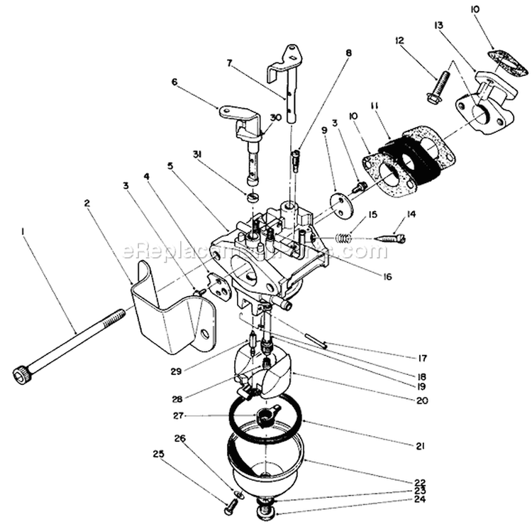 Carburetor Assembly Diagram and Parts List for 38186 0000001-0999999 - 1990 Toro Snow Blower