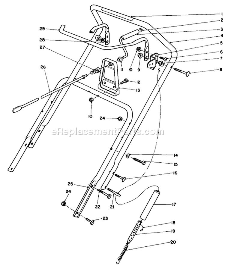 Handle Assembly Diagram and Parts List for 38186 0000001-0999999 - 1990 Toro Snow Blower