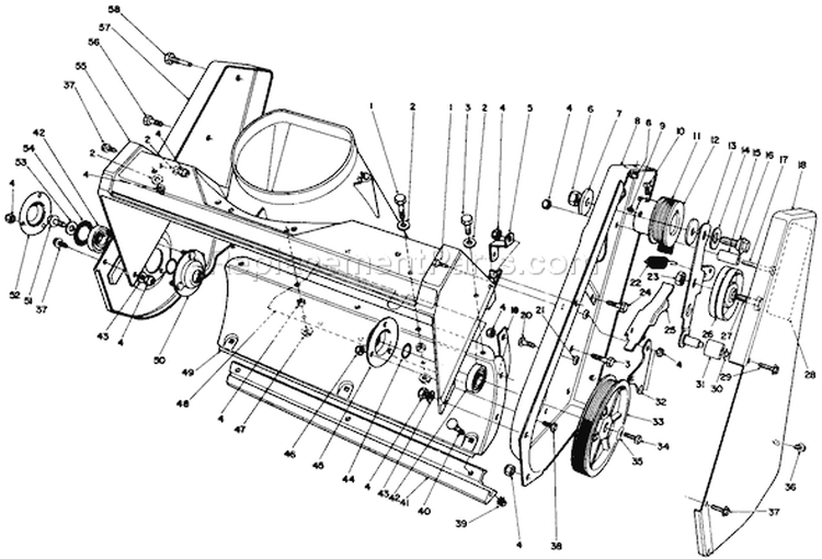 Housing Assembly Diagram and Parts List for 38186 0000001-0999999 - 1990 Toro Snow Blower