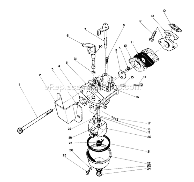 Carburetor Assembly Diagram and Parts List for 38186 1000001-1999999 - 1991 Toro Snow Blower