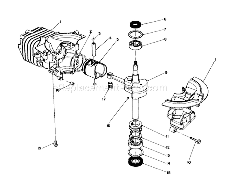 Short Block Assembly Diagram and Parts List for 38186 1000001-1999999 - 1991 Toro Snow Blower
