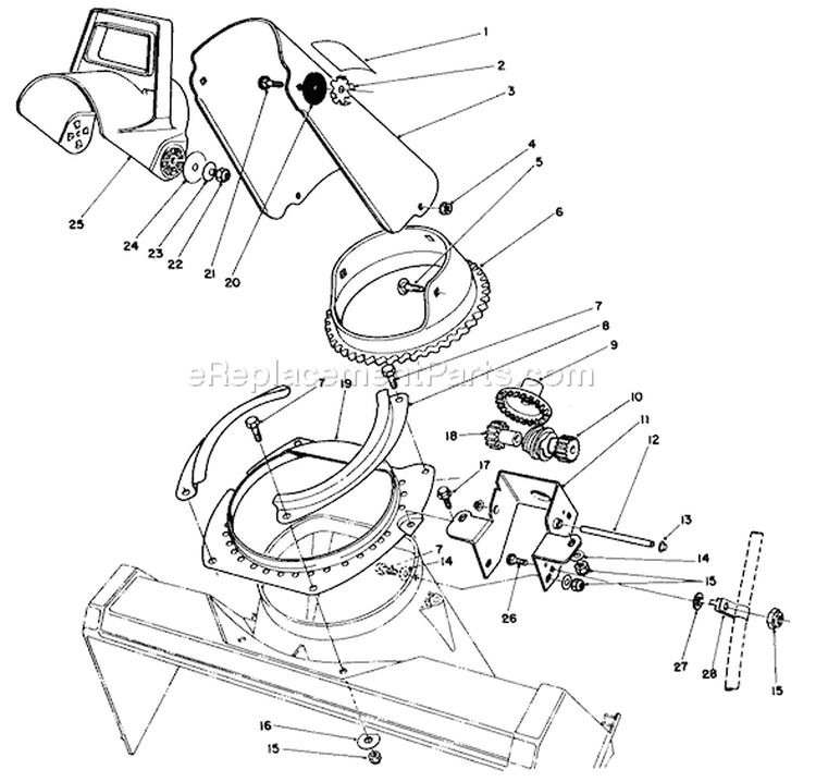 Discharge Chute Assembly Diagram and Parts List for 38186 1000001-1999999 - 1991 Toro Snow Blower
