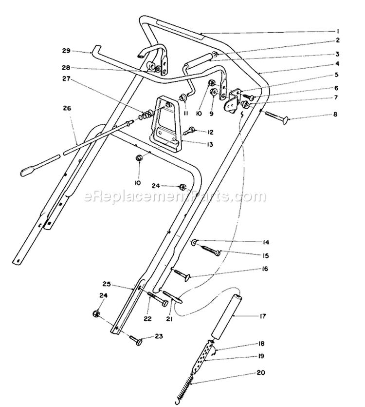 Handle Assembly Diagram and Parts List for 38186 1000001-1999999 - 1991 Toro Snow Blower