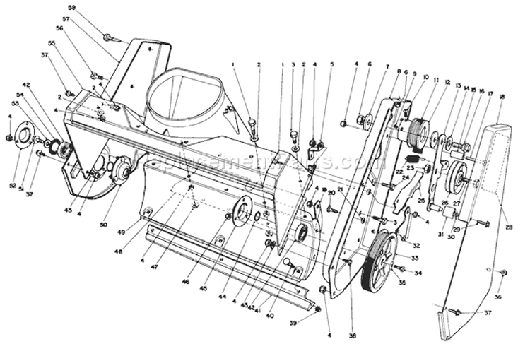 Housing Assembly Diagram and Parts List for 38186 1000001-1999999 - 1991 Toro Snow Blower