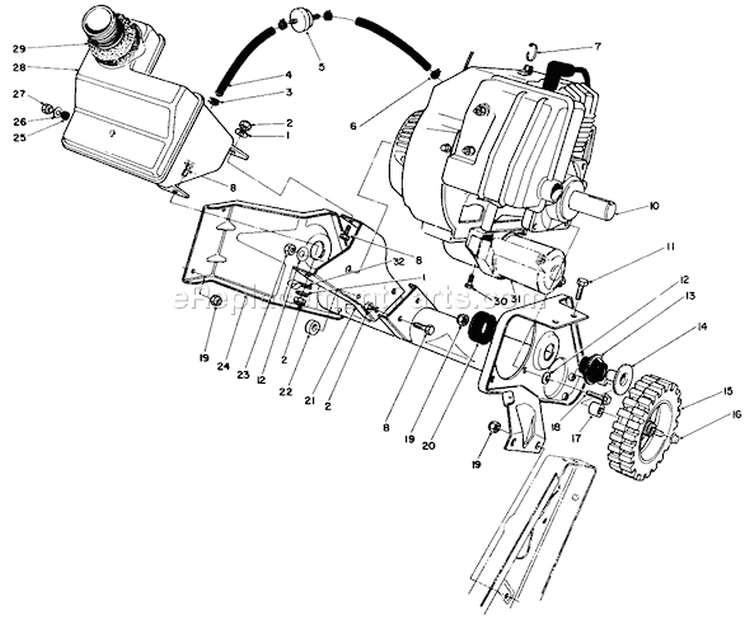 Engine & Main Frame Assembly Diagram and Parts List for 38186 2000001-2999999 - 1992 Toro Snow Blower