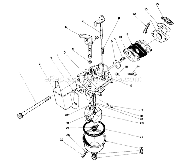Carburetor Assembly Diagram and Parts List for 38186 3900001-3999999 - 1993 Toro Snow Blower