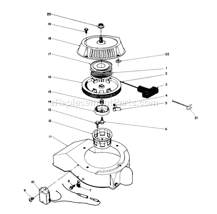 Recoil Starter Assembly Diagram and Parts List for 38186 3900001-3999999 - 1993 Toro Snow Blower