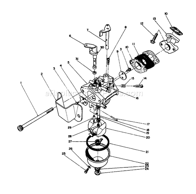 Carburetor Assembly Diagram and Parts List for 38185 4900001-4999999 - 1994 Toro Snow Blower