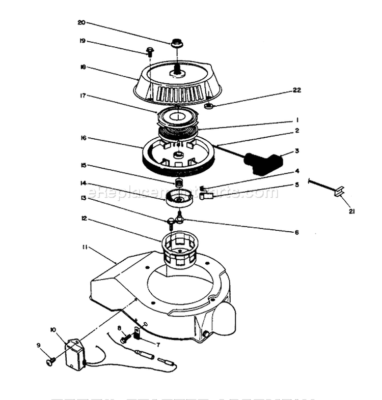 Recoil Starter Assembly Diagram and Parts List for 38185 4900001-4999999 - 1994 Toro Snow Blower