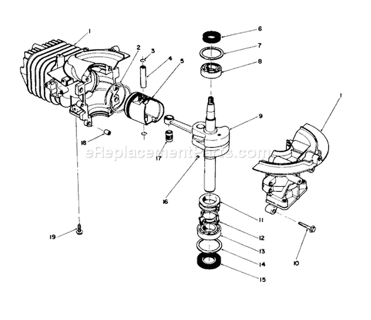 Short Block Assembly Diagram and Parts List for 38185 4900001-4999999 - 1994 Toro Snow Blower