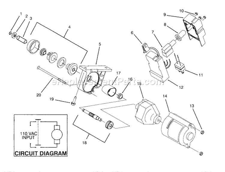 Starter Motor & Switch Housing Assembly Diagram and Parts List for 38185 4900001-4999999 - 1994 Toro Snow Blower