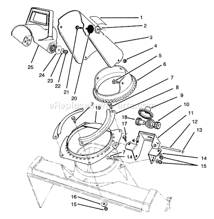 Discharge Chute Assembly Diagram and Parts List for 38186 6900001-6999999 - 1996 Toro Snow Blower
