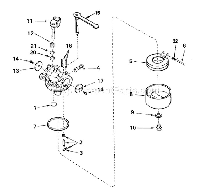 Carburetor Diagram and Parts List for 38191 2000001-2999999 - 1992 Toro Snow Blower
