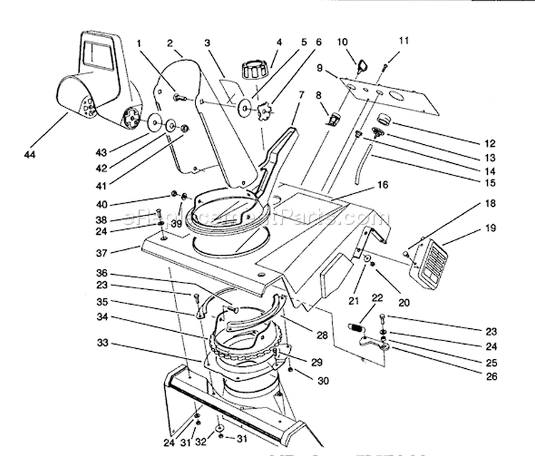 Upper Shroud Assembly Diagram and Parts List for 38191 2000001-2999999 - 1992 Toro Snow Blower