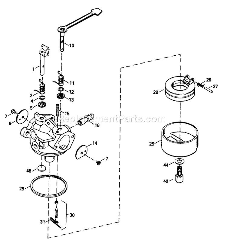 Carburetor Diagram and Parts List for 38190 39000001-39999999 - 1993 Toro Snow Blower