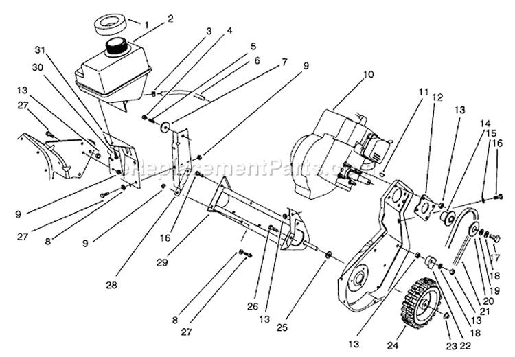 Engine & Frame Assembly Diagram and Parts List for 38190 39000001-39999999 - 1993 Toro Snow Blower