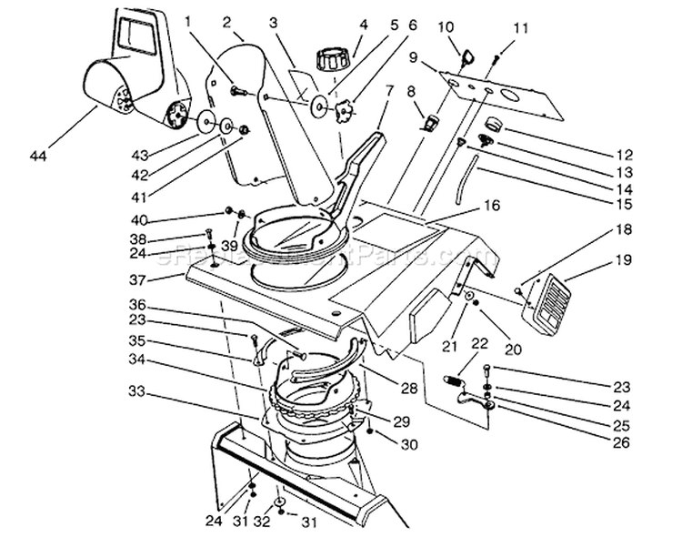 Upper Shroud Assembly Diagram and Parts List for 38190 39000001-39999999 - 1993 Toro Snow Blower