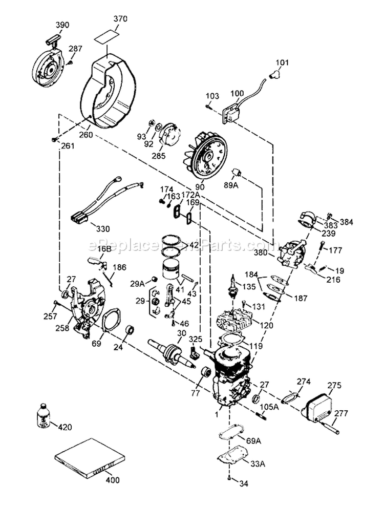 Engine Diagram and Parts List for 38190 49000001-49999999 - 1994 Toro Snow Blower