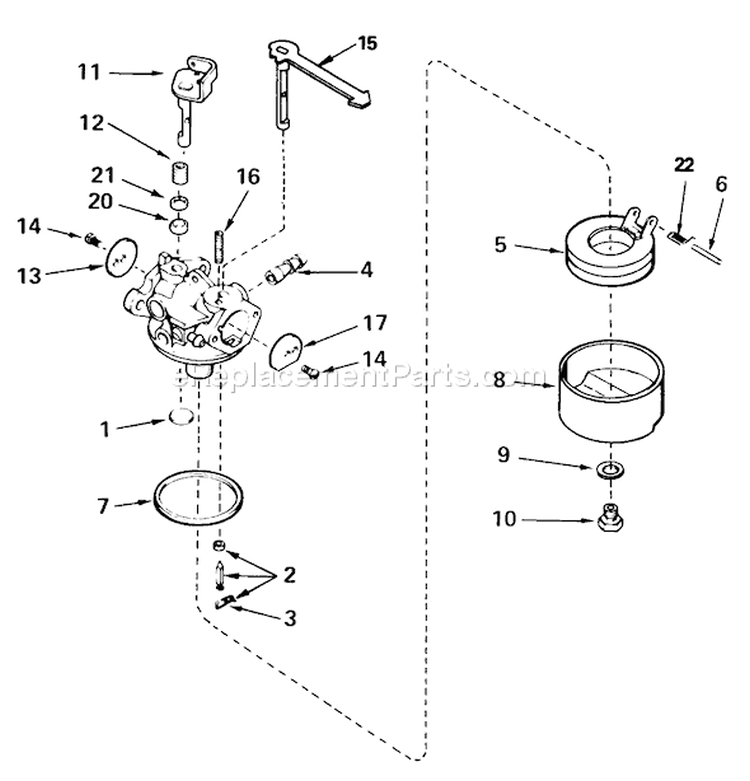 Carburetor Diagram and Parts List for 38195 1000001-1999999 - 1991 Toro Snow Blower