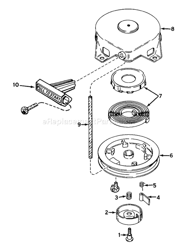 Recoil Starter Diagram and Parts List for 38195 1000001-1999999 - 1991 Toro Snow Blower