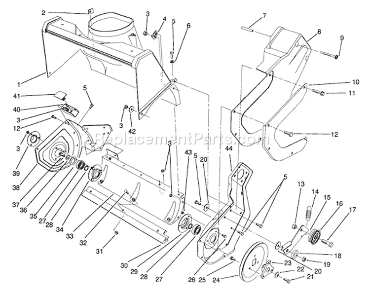 Rotor Housing Assembly Diagram and Parts List for 38195 1000001-1999999 - 1991 Toro Snow Blower