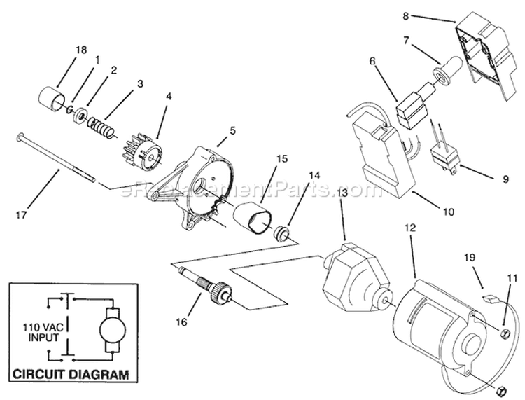 Starter Motor Diagram and Parts List for 38195 69000001-69999999 - 1996 Toro Snow Blower
