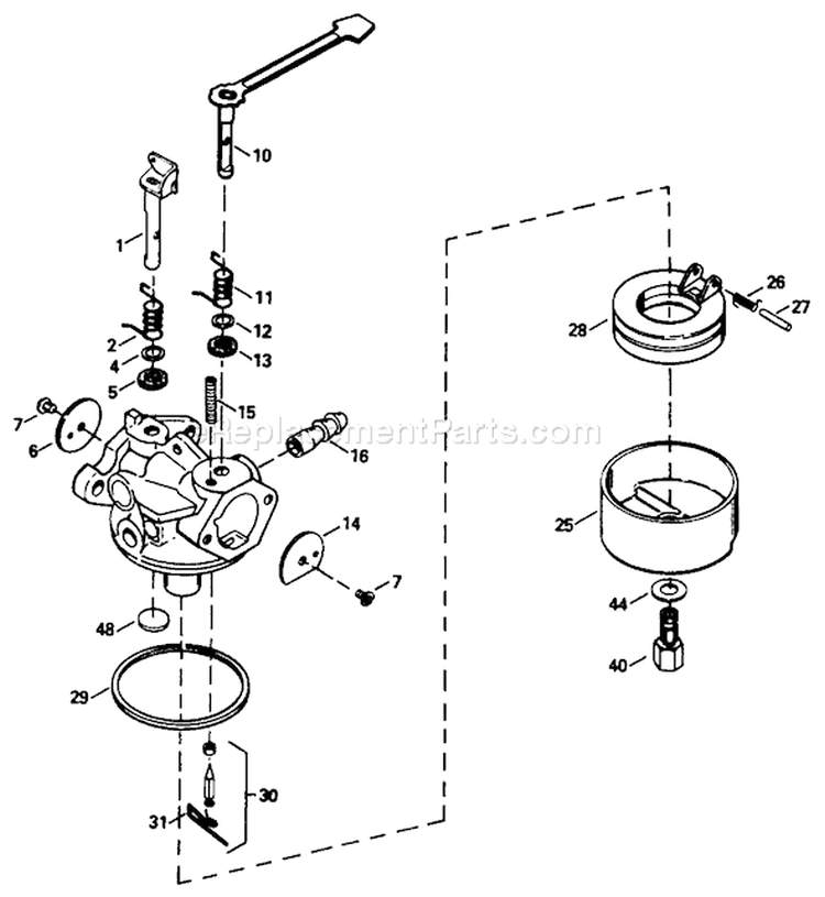 Carburetor Diagram and Parts List for 38195 39000001-39999999 - 1993 Toro Snow Blower