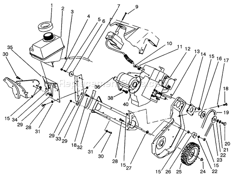 Engine & Frame Assembly Diagram and Parts List for 38195 39000001-39999999 - 1993 Toro Snow Blower