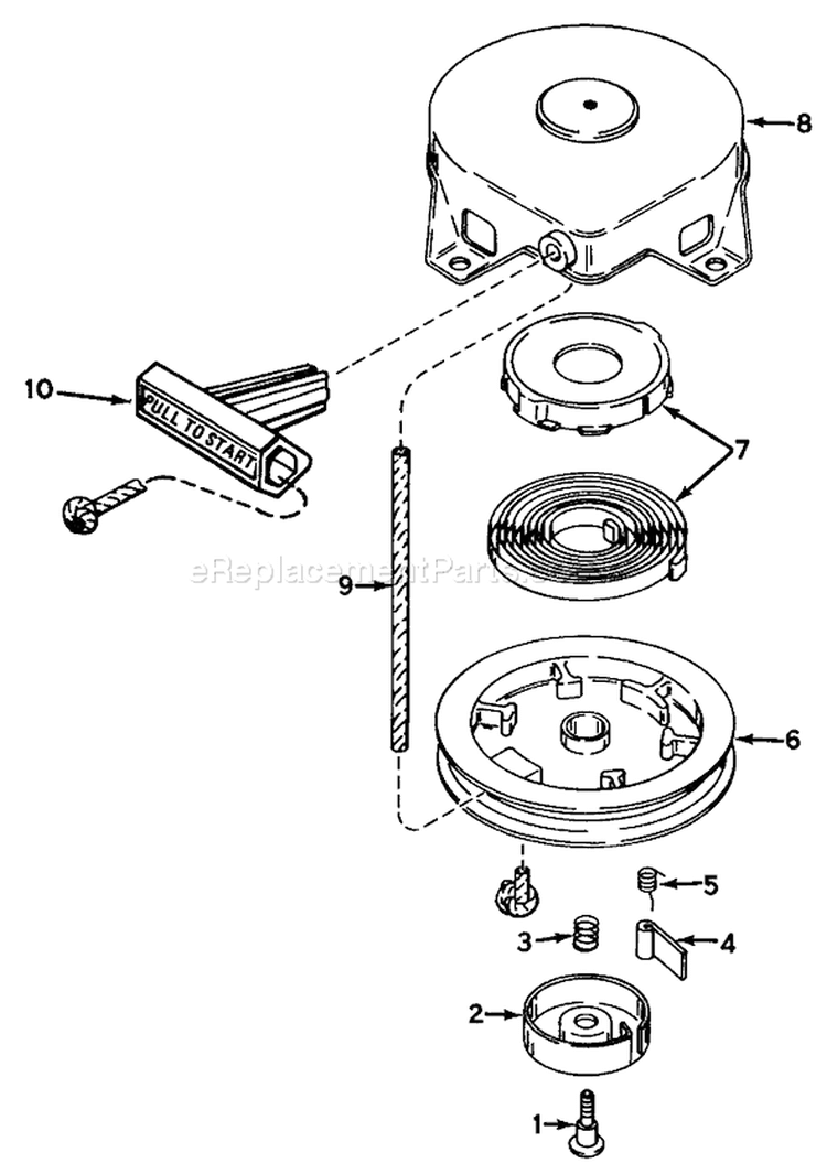 Recoil Starter Diagram and Parts List for 38195 39000001-39999999 - 1993 Toro Snow Blower