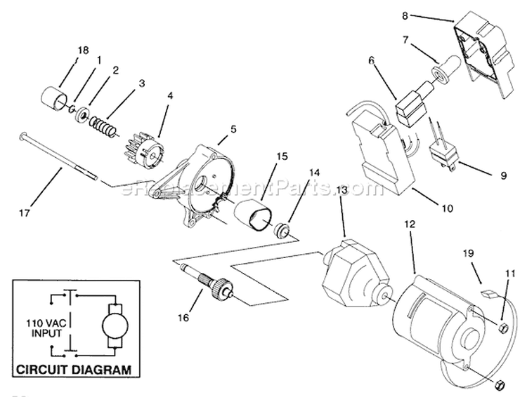 Starter Motor Diagram and Parts List for 38196 6900001-6999999 - 1996 Toro Snow Blower