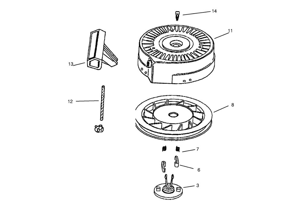 Recoil Starter No. 590743 Diagram and Parts List for 38171 8900001 - 8999999 Toro Snow Blower