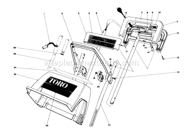 Handle Assembly Diagram and Parts List for 38200 0000001-0999999 - 1980 Toro Snow Blower
