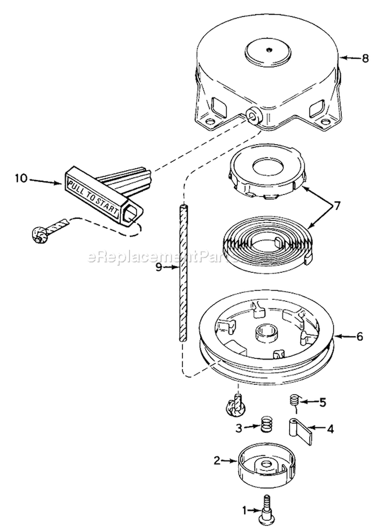 Rewind Starter Diagram and Parts List for 38210 0000001-0999999 - 1980 Toro Snow Blower