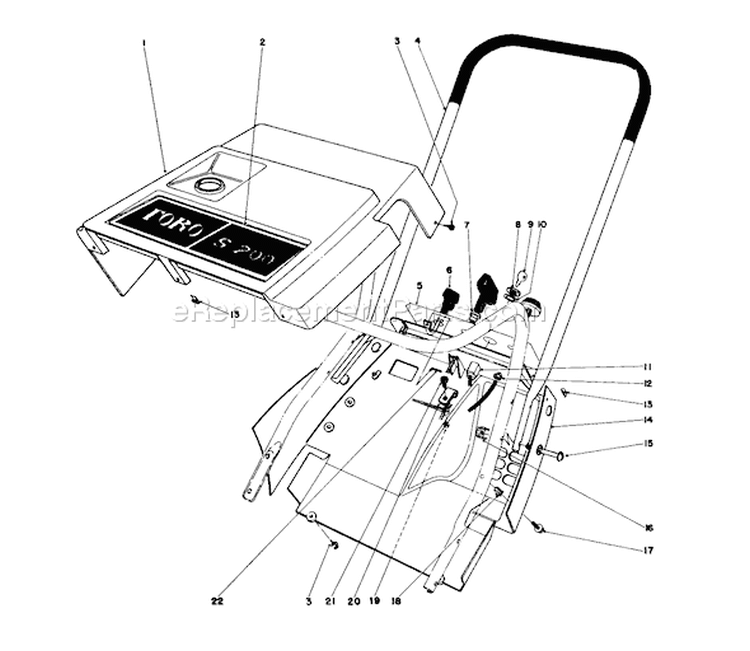 Shroud and Handle Diagram and Parts List for 38232 1000001-1999999 - 1981 Toro Snow Blower