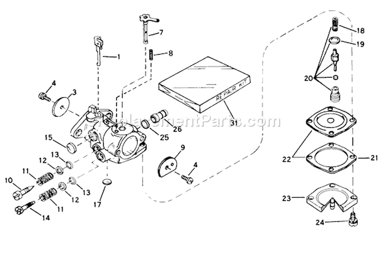 Carburetor Diagram and Parts List for 38232 5000001-5999999 - 1985 Toro Snow Blower