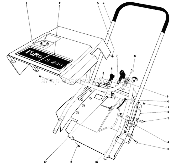 Shroud and Handle Diagram and Parts List for 38232 5000001-5999999 - 1985 Toro Snow Blower