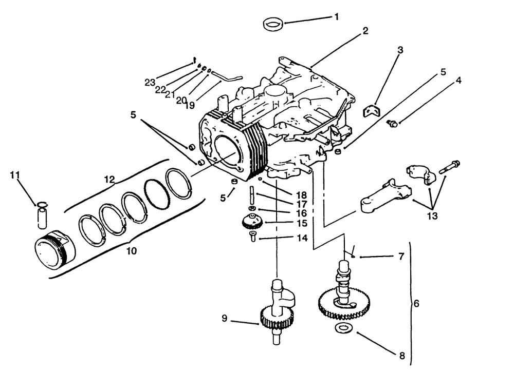 Crankcase Diagram and Parts List for 72063 4900001 - 4999999 Toro Lawn Tractor