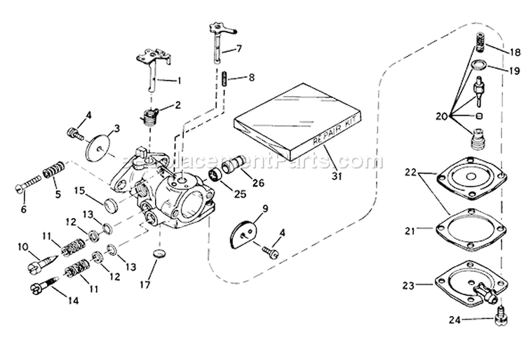 Carburetor Diagram and Parts List for 38235 0000001-0999999 - 1980 Toro Snow Blower