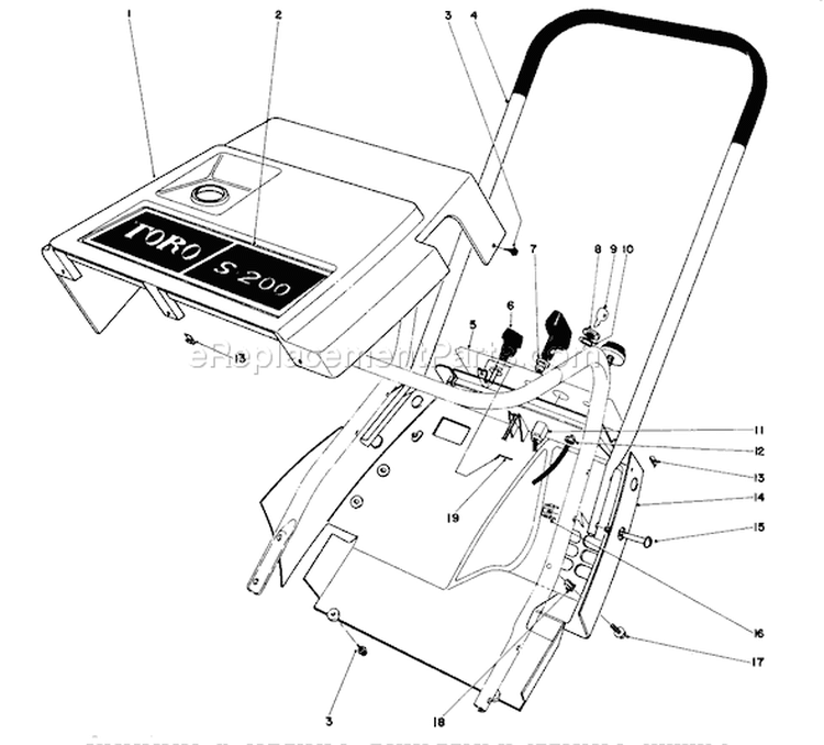 Shroud & Handle Diagram and Parts List for 38235 0000001-0999999 - 1980 Toro Snow Blower