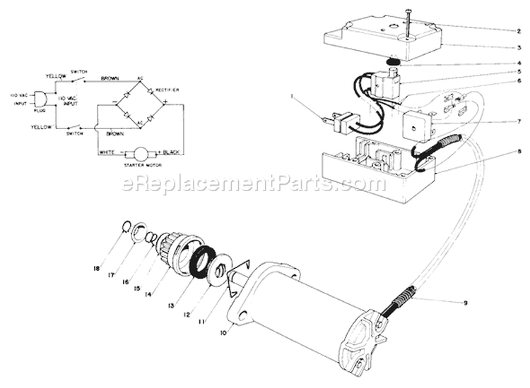 Starter Motor & Switch Diagram and Parts List for 38235 0000001-0999999 - 1980 Toro Snow Blower