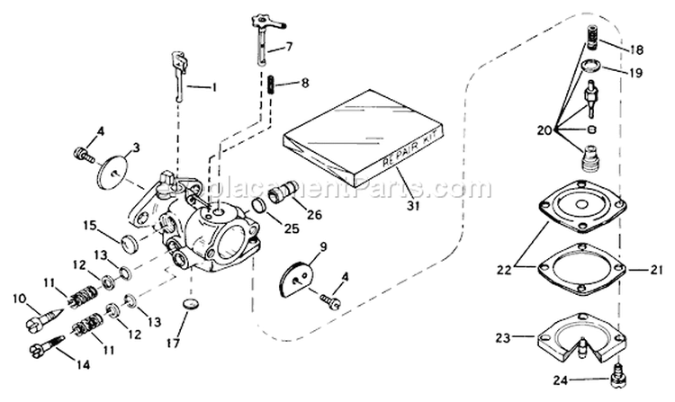 Carburetor Diagram and Parts List for 38235 3000001-3999999 - 1983 Toro Snow Blower