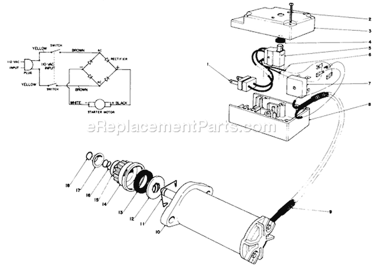 Starter Motor and Switch Diagram and Parts List for 38235 3000001-3999999 - 1983 Toro Snow Blower