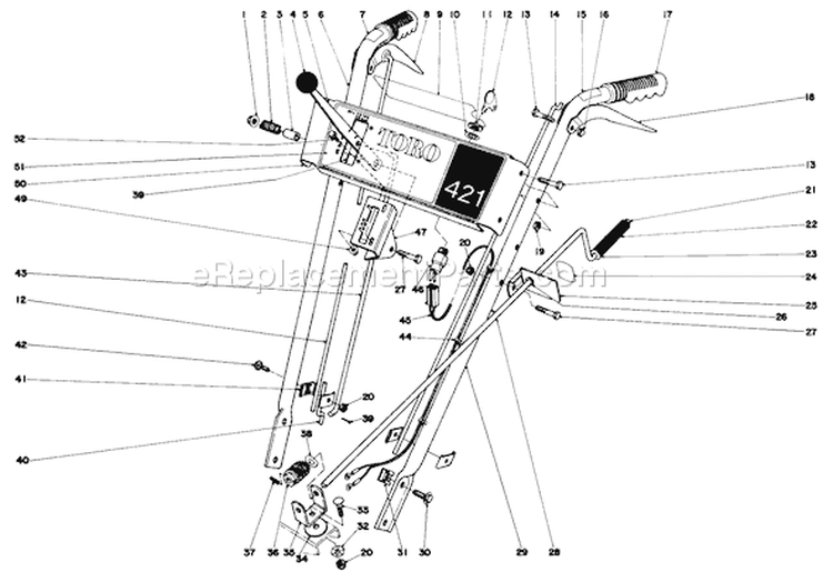 Handle Assembly Diagram and Parts List for 38240 9000001-9999999 - 1979 Toro Snow Blower