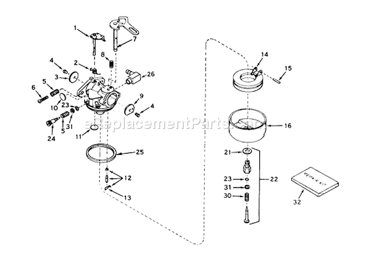 Carburetor Diagram and Parts List for 38250 0000001-0999999 - 1980 Toro Snow Blower