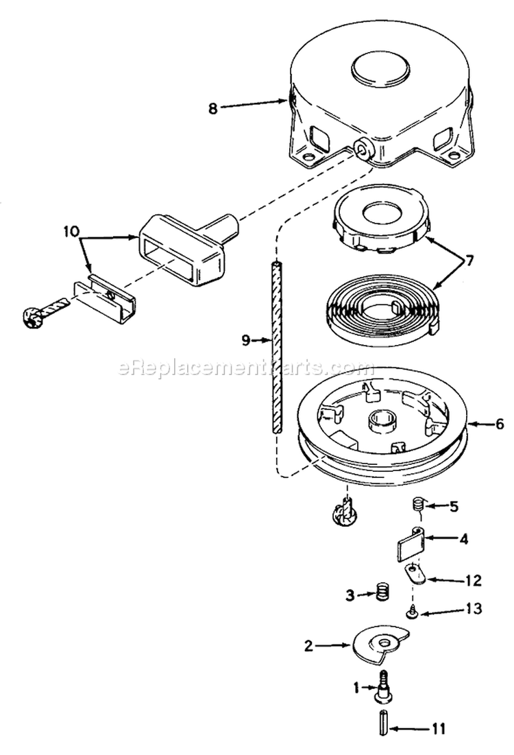 Rewind Starter Diagram and Parts List for 38250 1000001-1999999 - 1981 Toro Snow Blower