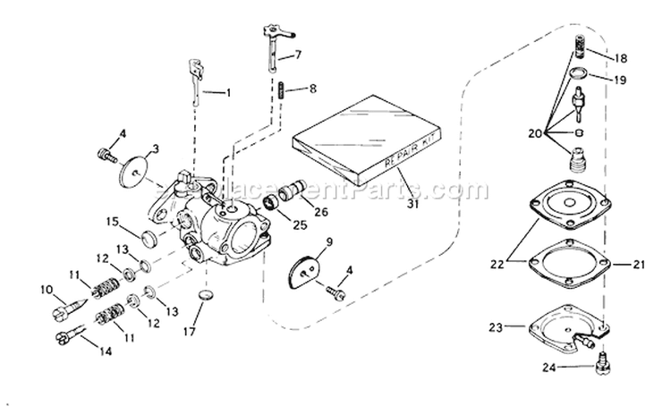 Carburetor Diagram and Parts List for 38242 2000001-2999999 - 1982 Toro Snow Blower