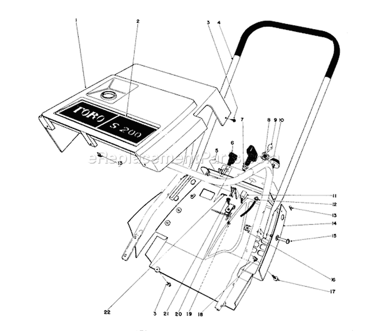 Shroud & Handle Diagram and Parts List for 38242 2000001-2999999 - 1982 Toro Snow Blower