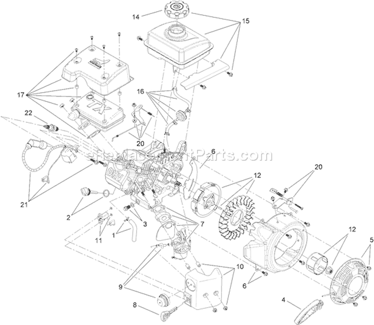 Recoil Engine Component Diagram and Parts List for 38272 310002467-310007385 - 2010 Toro Snow Blower