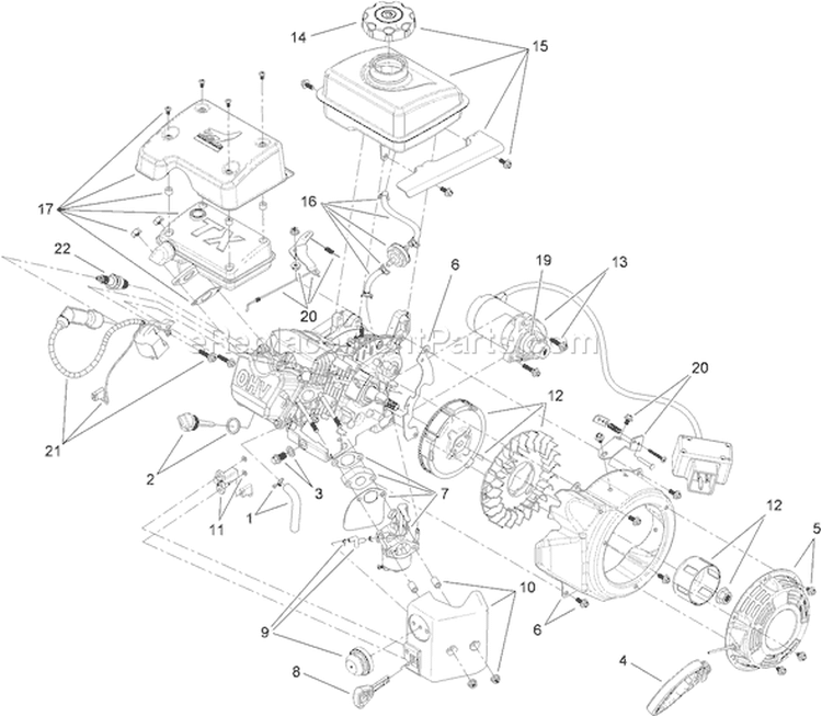 Electric Start Engine Component Diagram and Parts List for 38282 310006957-310021428 - 2010 Toro Snow Blower