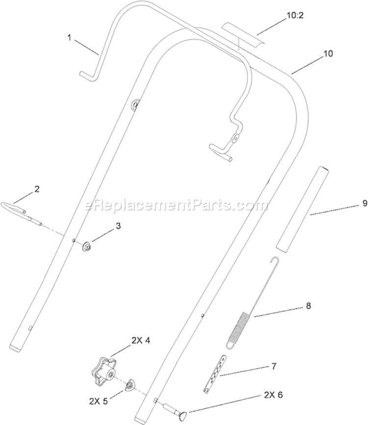 Upper Handle Control Assembly Diagram and Parts List for 38282 310006957-310021428 - 2010 Toro Snow Blower